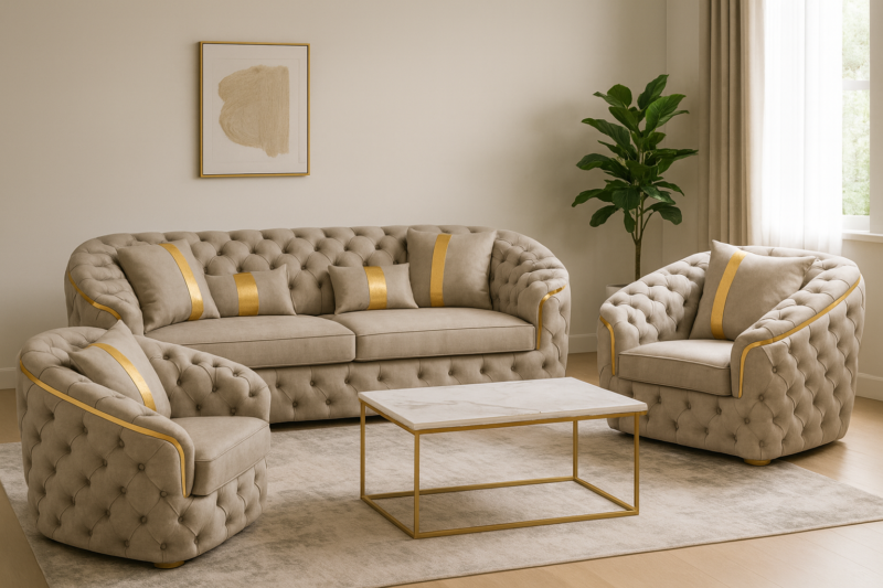 Royale Luxe Tufted Sofa Set